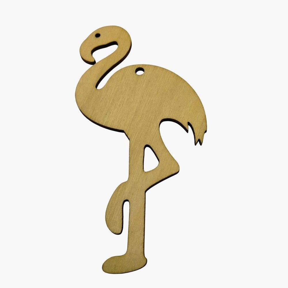Wooden Flamingo Shaped Ornament Die Cut Craft Piece 4 inch